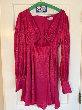 Bright Fuchsia Cutout Long Sleeve Dress